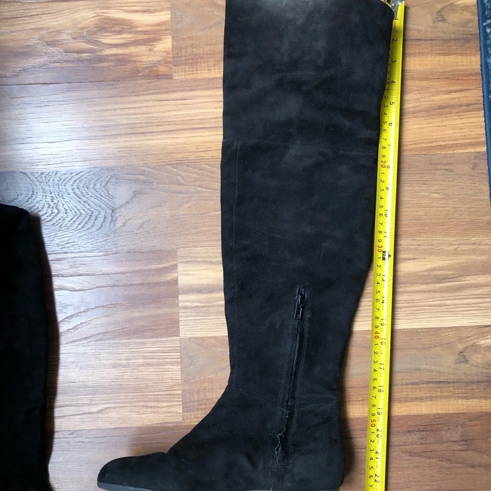 Sam Edelman Women’s Flat Black Over-the-Knee Suede Boots with Half Zipper 7.5